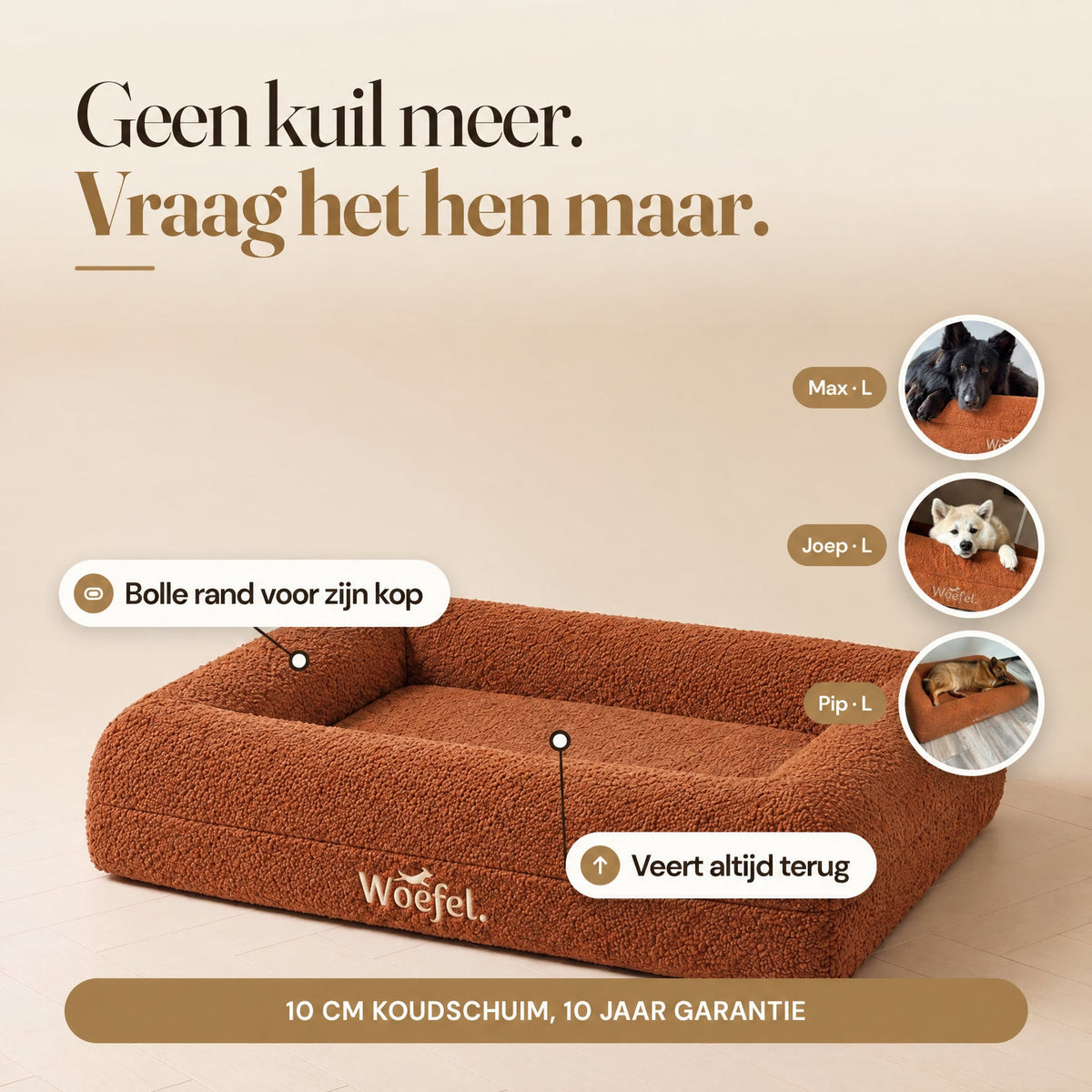 Woefel Orthopedische Hondenmand - Camel