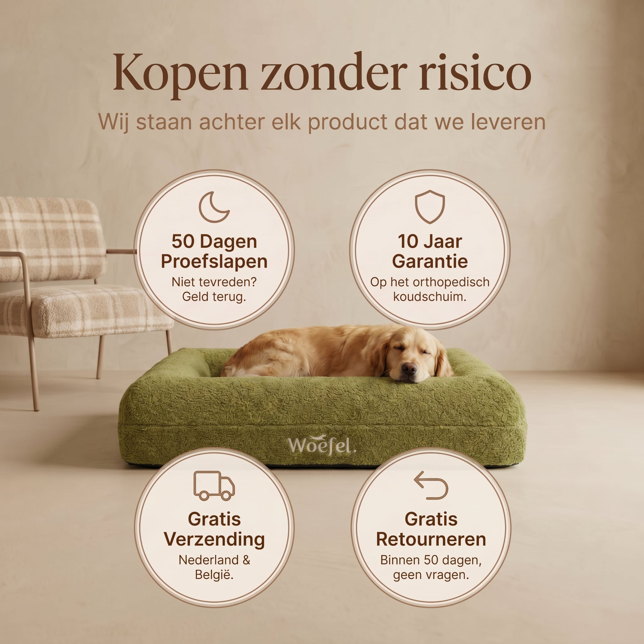 Woefel Orthopedische Hondenmand - Olijf Groen