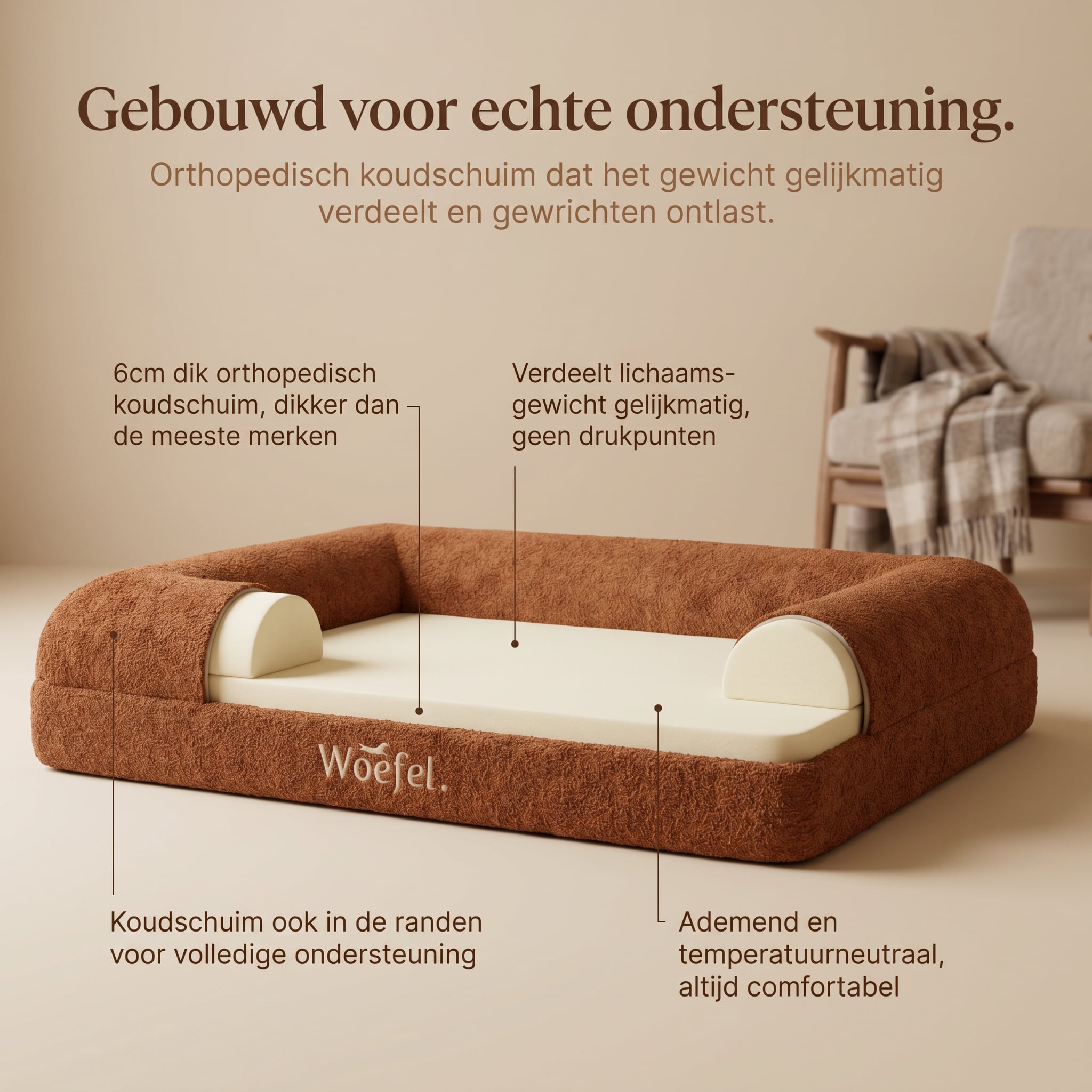 Woefel Orthopedische Hondenmand - Gewrichtsondersteunend Koudschuim - Puppy t/m Senior