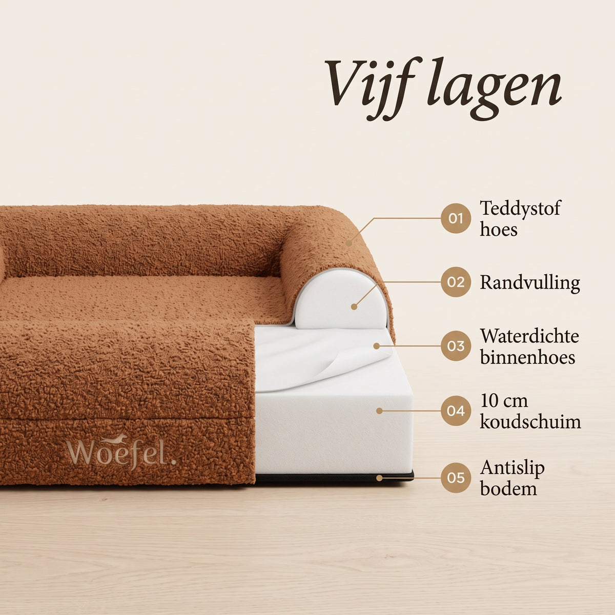 Woefel Orthopedische Hondenmand - Camel