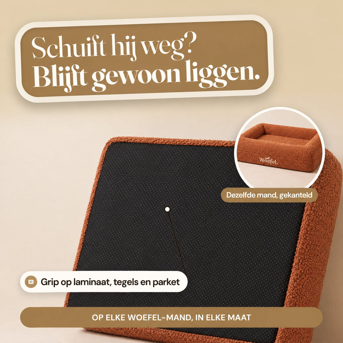 Woefel Orthopedische Hondenmand - Camel