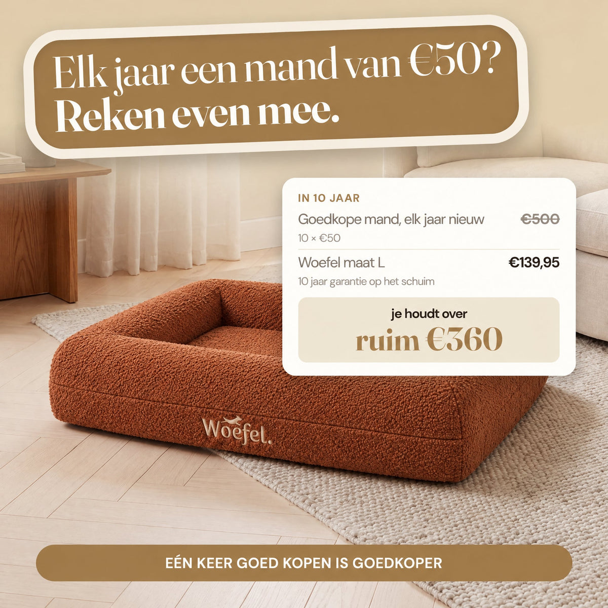 Woefel Orthopedische Hondenmand - Camel