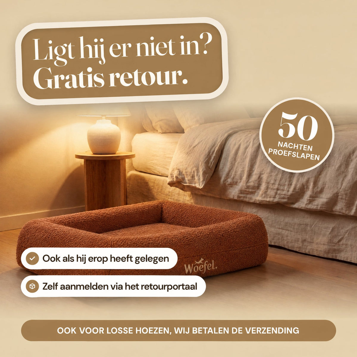 Woefel Orthopedische Hondenmand - Camel