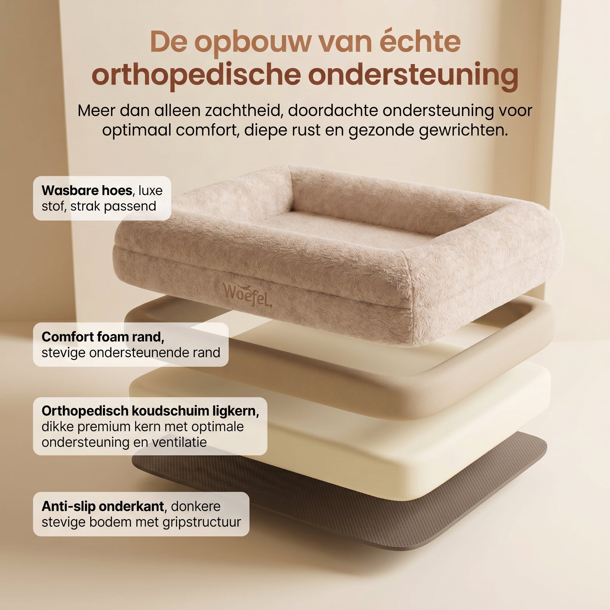 Woefel Orthopedische Hondenmand - Beige