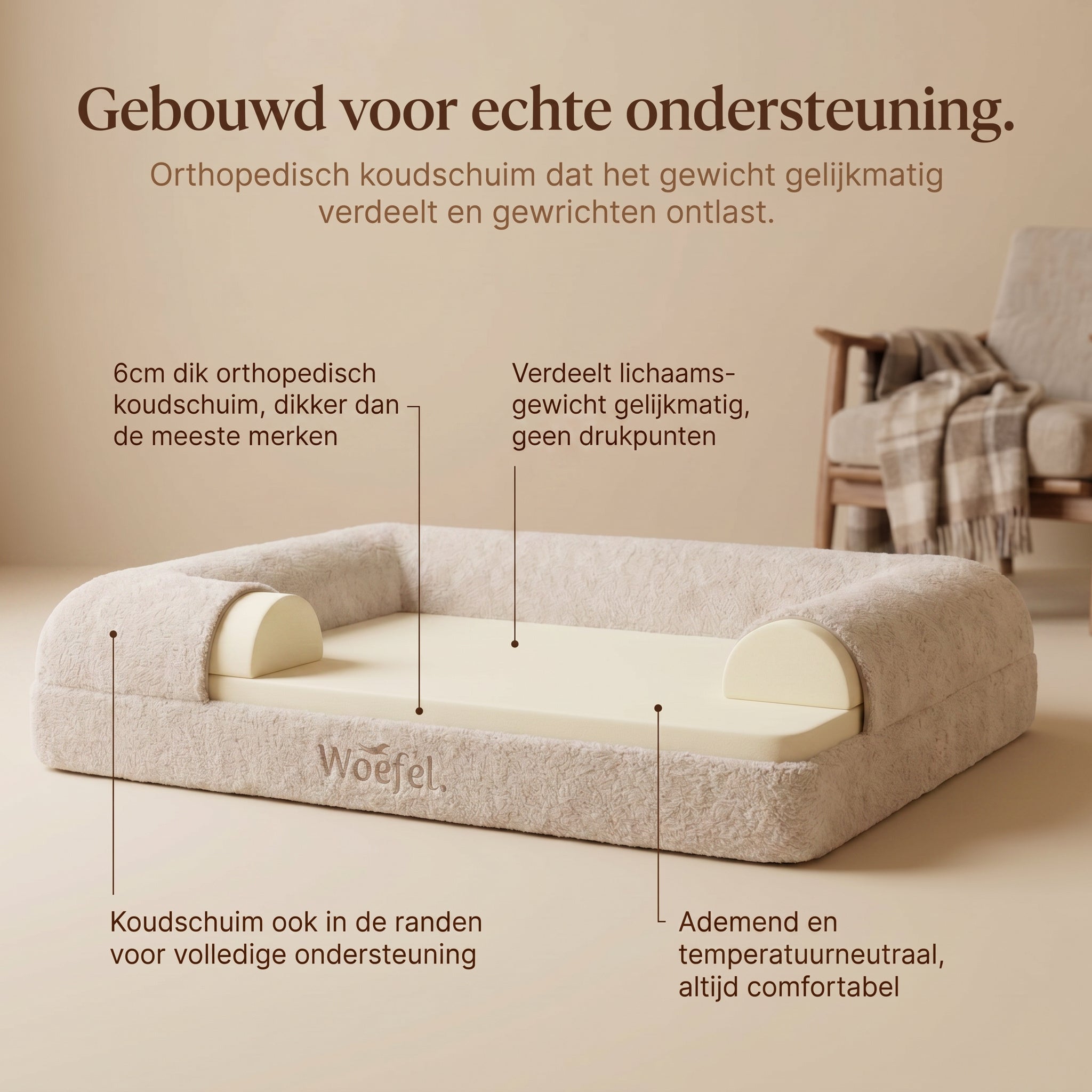 Woefel Orthopedische Hondenmand - Beige