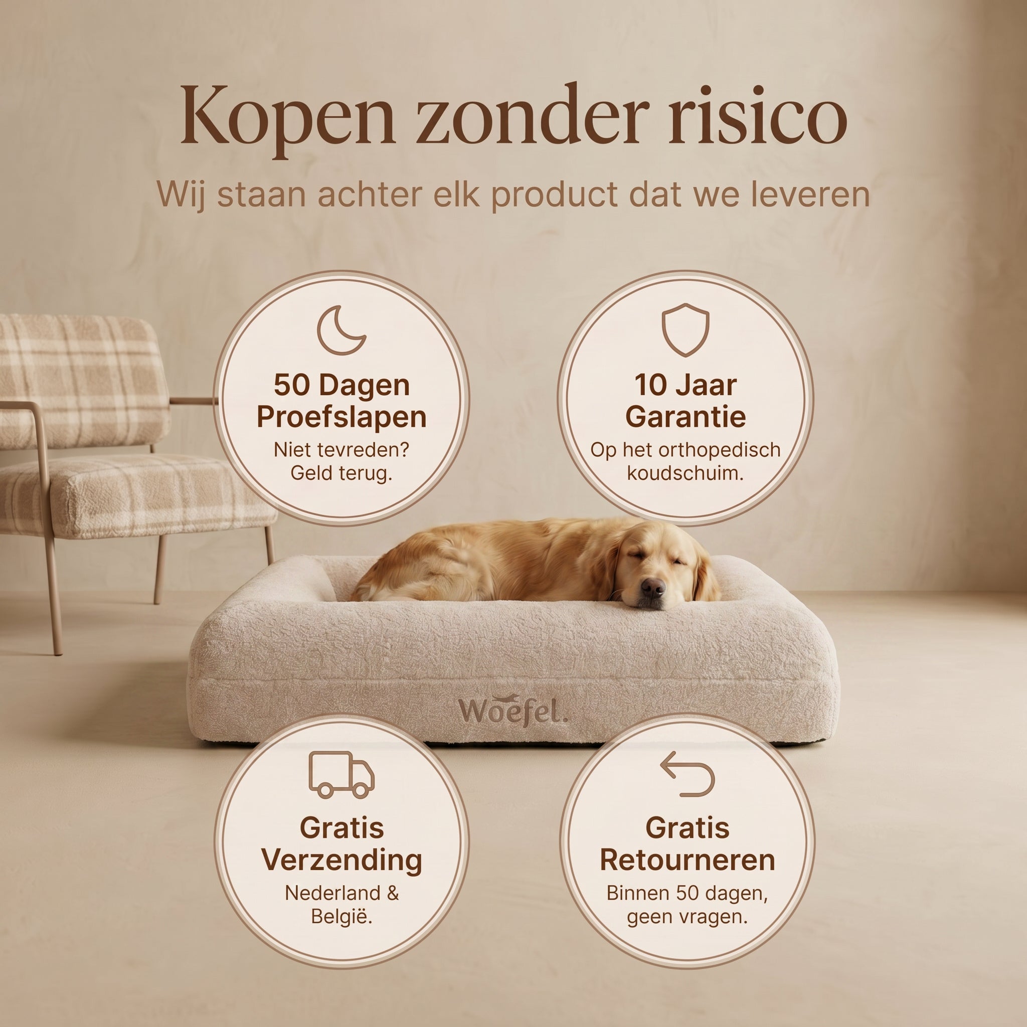 Woefel Orthopedische Hondenmand - Beige