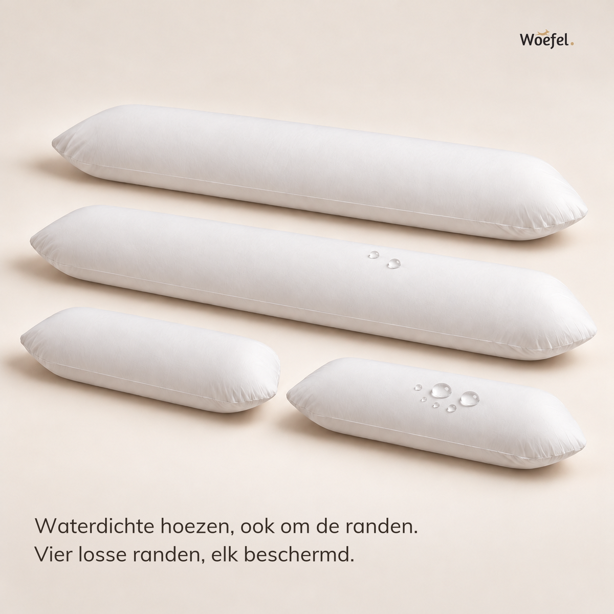 Vier losse randkussens van de Woefel hondenmand, elk met een waterdichte hoes