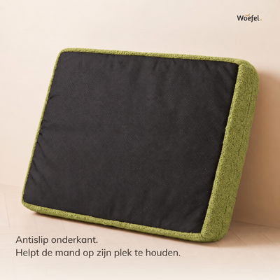 Antislip onderkant van de olijfgroene Woefel hondenmand