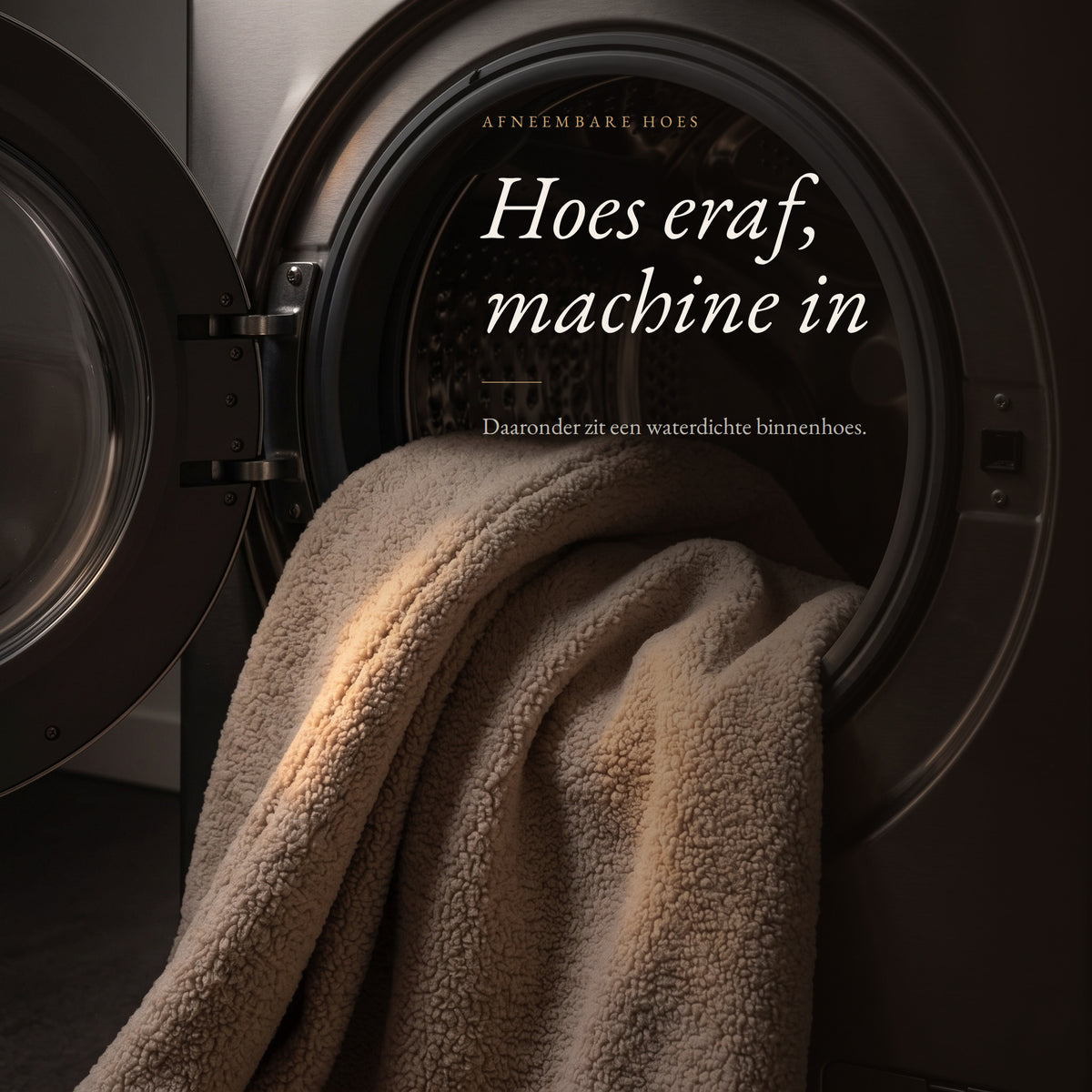 Beige hoes van de Woefel hondenmand gaat in de wasmachine