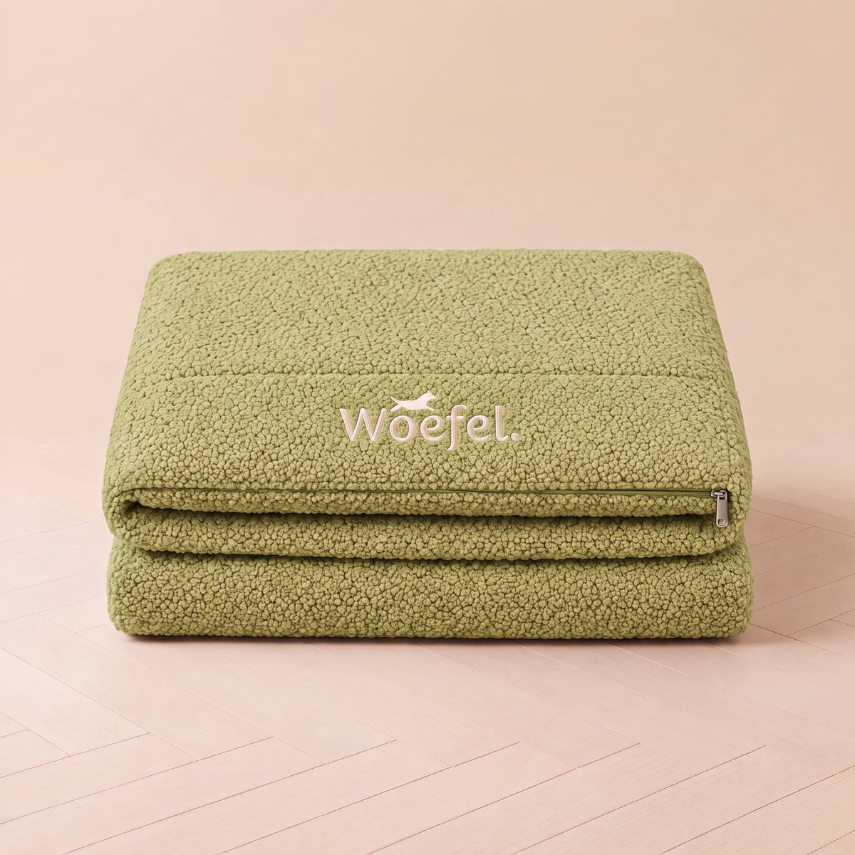 Losse Woefel hoes in olijfgroene teddystof
