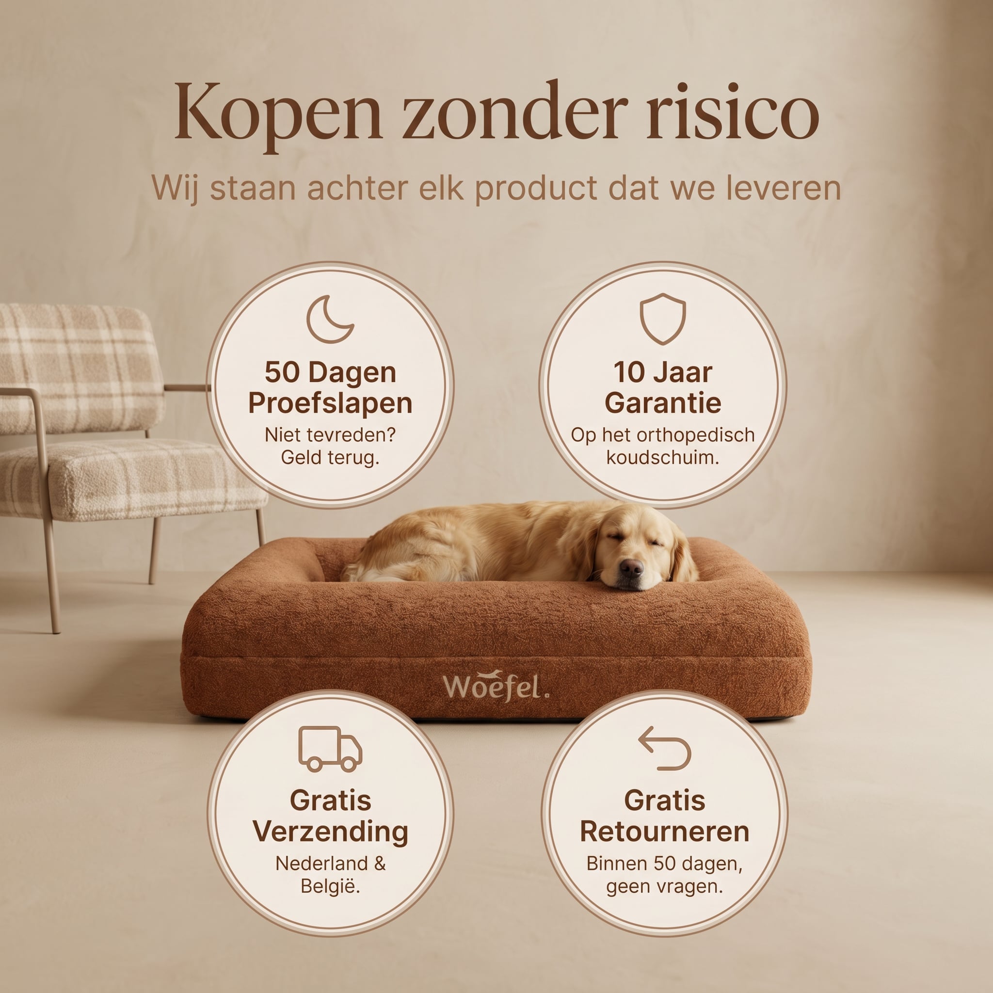 Woefel Orthopedische Hondenmand - Gewrichtsondersteunend Koudschuim - Puppy t/m Senior